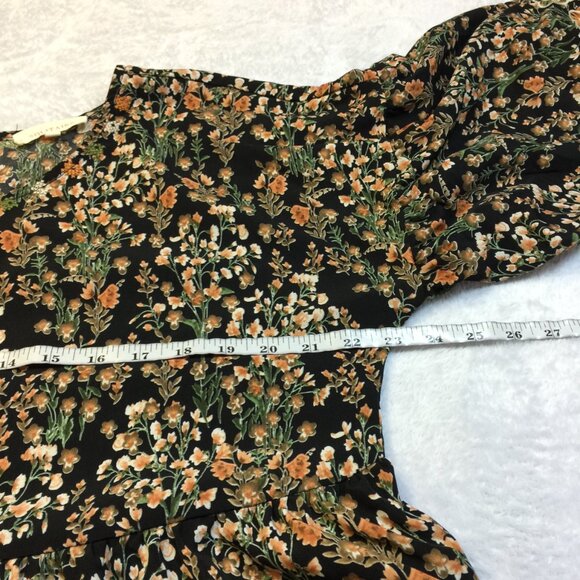 Solitaire Dress Size L Womans Black Floral Balloon Sleeve Embroidered Flowy Boho - Picture 13 of 15